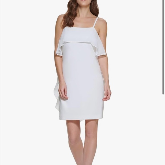Dkny Dresses & Skirts - DKNY White Ruffle Overlay Shift Dress NWT Size 12
